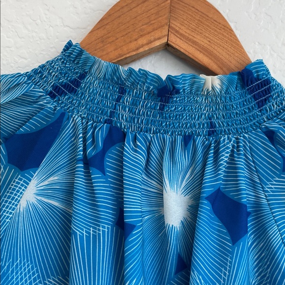 RAMY BROOK • Blue Floral Smocked Tie-Neck Blouse • Small - Picture 8 of 9